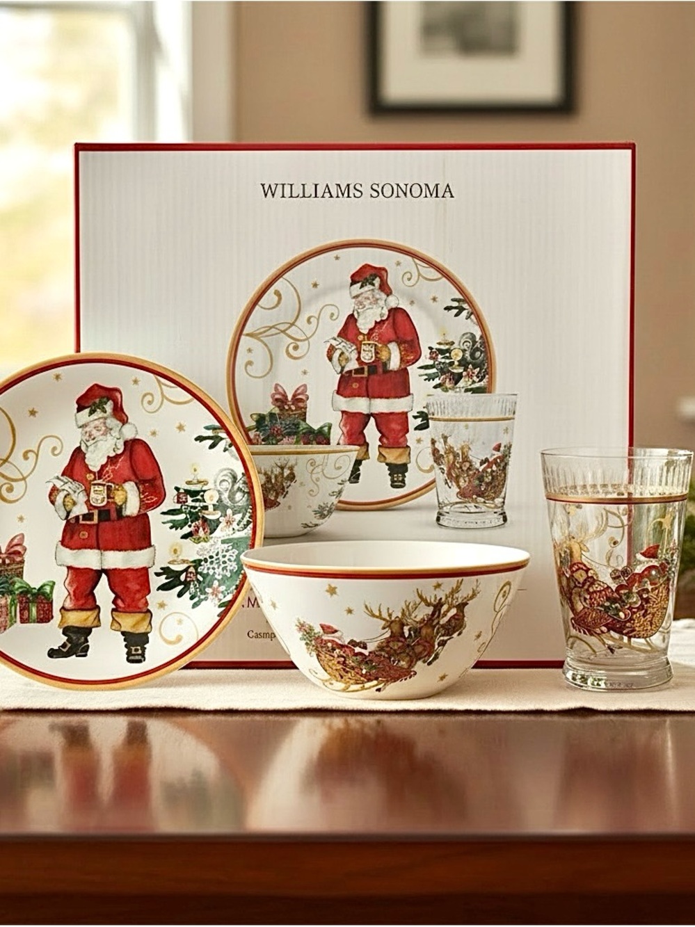 NIB Williams Sonoma Twas The Night Christmas Kids 3Piece Melamine Dinnerware Set